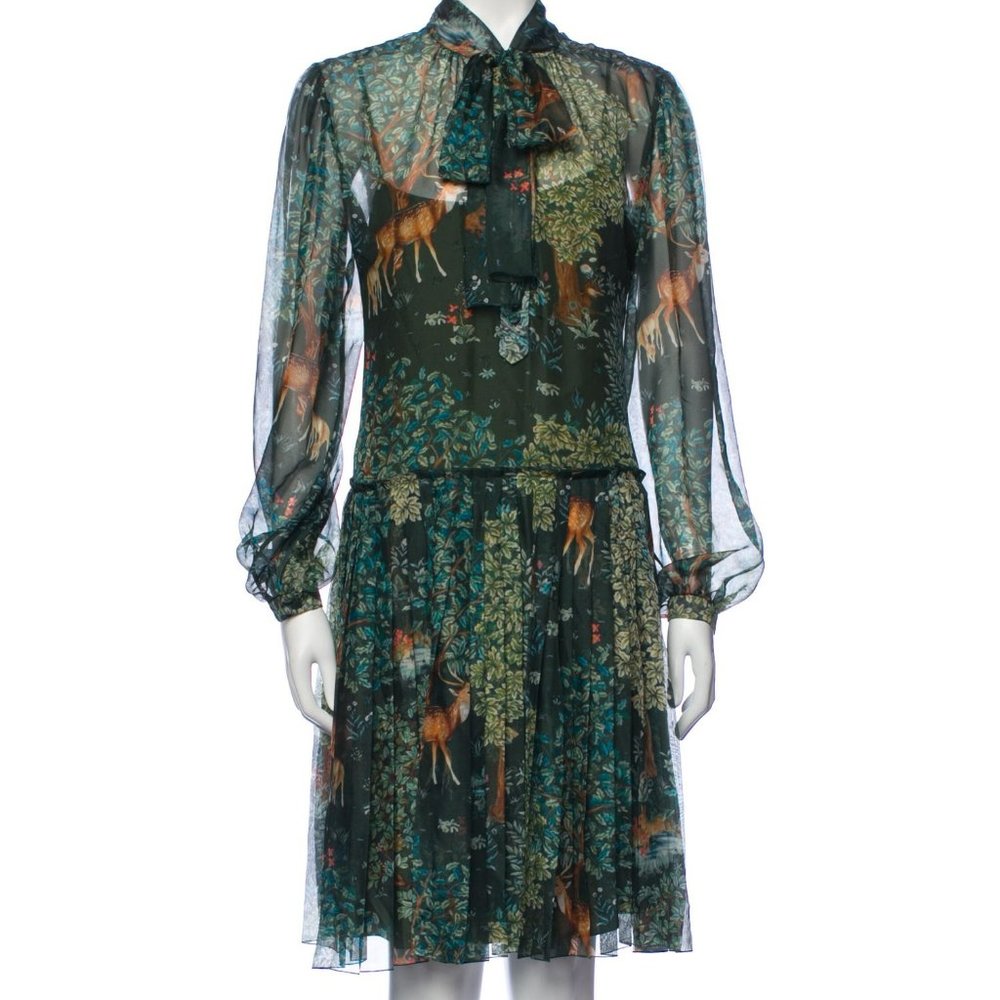 🎉 HOST PICK 🎉Alberta Ferretti Forest Print Silk-blend Dress size 8